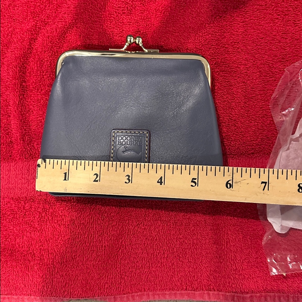 Genuine Dooney & Bourke Leather Slate Blue Satchel with Brown Leather Accents - Picture 6 of 11